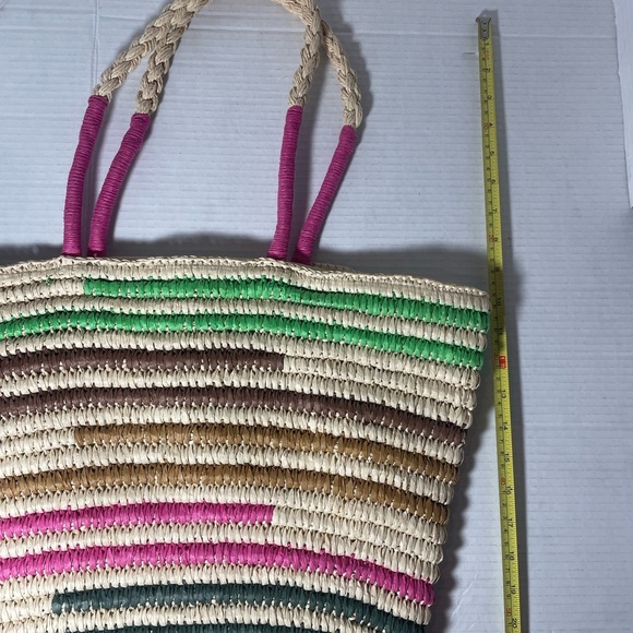 Striped Multicolor Woven Tote Bag - Picture 3 of 3